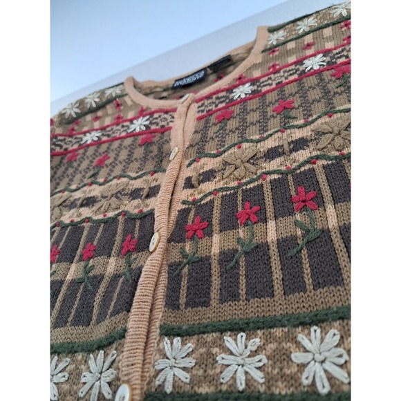 Vtg Cardigan Sweater Women's Small Petite Wool Blend Flowers Floral Cottagecore - Picture 2 of 9